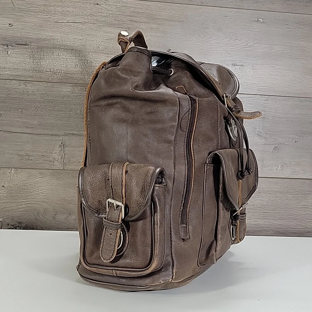 Vintage Brown Leather Rucksack Backpack